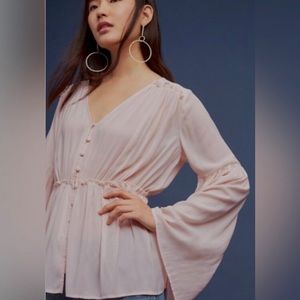 CATHERINE MALANDRINO FLORRRIE PINK LONG SLEEVE BLOUSE TOP